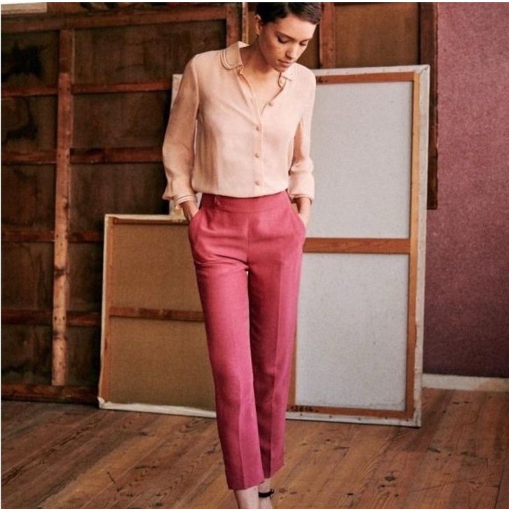 Sezane Ankle Cropped Pants in Rose Pink